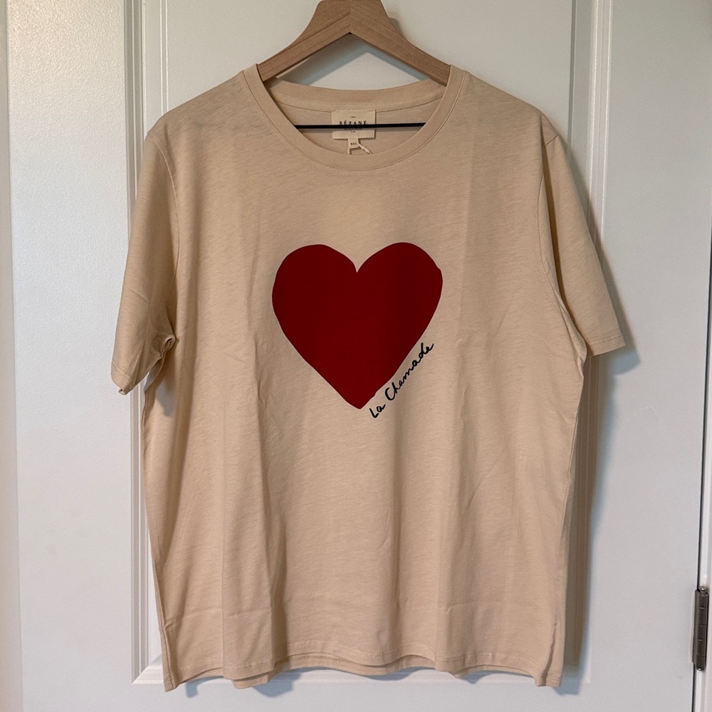 Sezane La Chamade T-shirt Cream/Red - Size XXL
